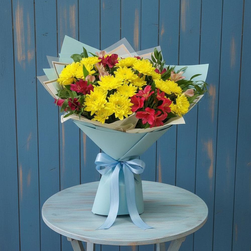 Букет цветов из: Альстромерии и Хризантемы в Песках Воронежской области
