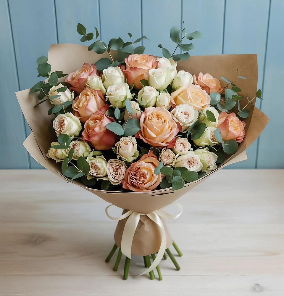 Букет цветов из: Альстромерии и Розы в Песках Воронежской области