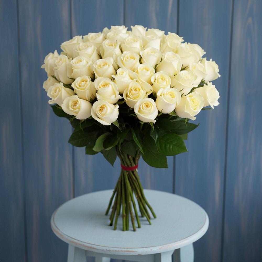 Букет 51 Белая роза Эдлесс Лав в Песках Воронежской области