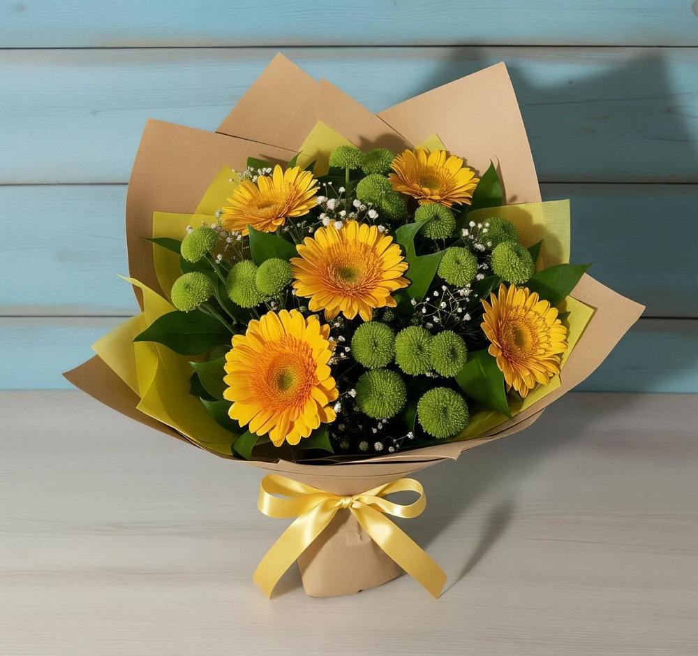 Букет цветов из: Герберы и Хризантемы в Песках Воронежской области