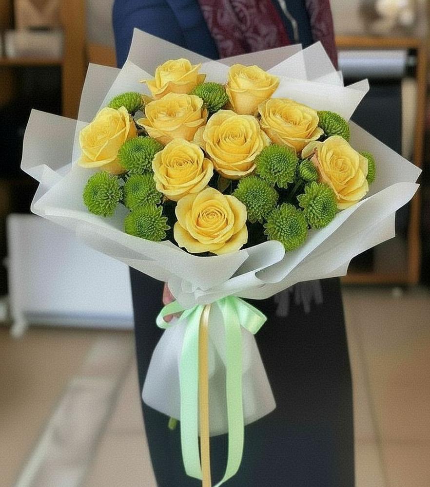 Букет цветов из: Хризантемы и Розы в Песках Воронежской области