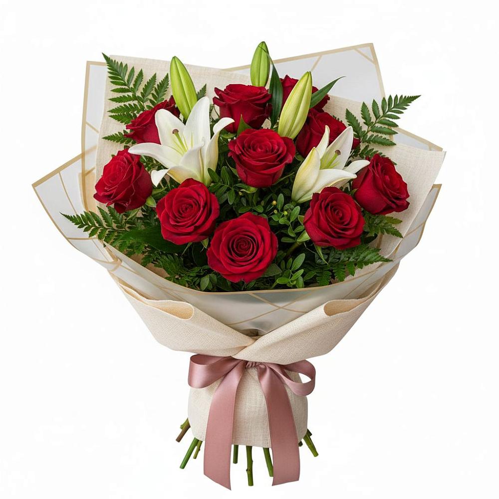 Букет цветов из: Лилии и Розы в Песках Воронежской области