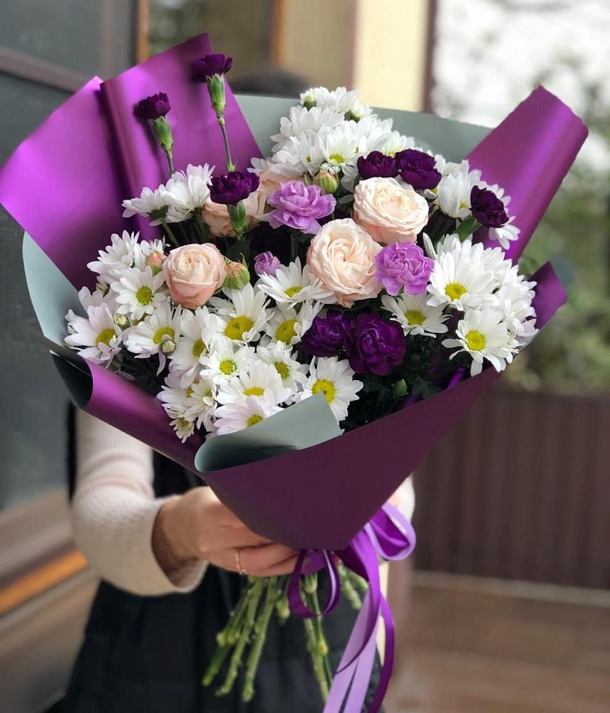 Букет цветов из: Хризантемы, Гвоздики и Розы в Песках Воронежской области