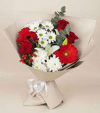Букет цветов из:  Розы, Хризантемы, Герберы и Лилии в Песках Воронежской области
