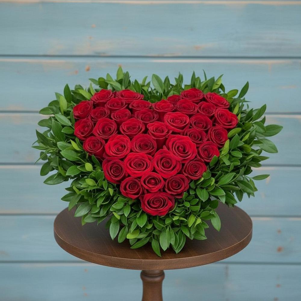 Цветочная композиция из Розы в виде сердца в Песках Воронежской области