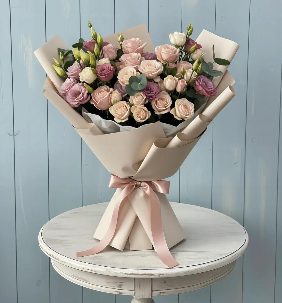 Букет цветов из: Розы и Лизиантусы в Песках Воронежской области