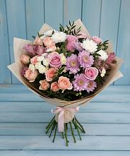 Букет цветов из:  Хризантемы, Розы и Альстромерии в Песках Воронежской области