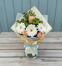 Букет цветов из:  Герберы, Розы и Хризантемы в Песках Воронежской области